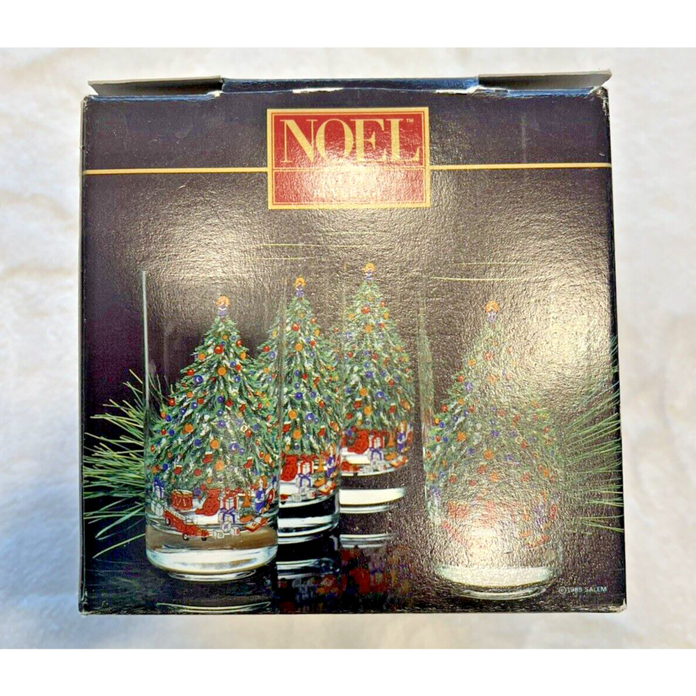 Vintage Noel Christmas Tree‎ Wreath 15 Ounces Highballs Glasses, Set of 4